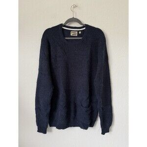 VAILENT‎ SWEDEN Men's Knit Sweater Alpaca Blend Navy Blue Size XL Elbow Patch